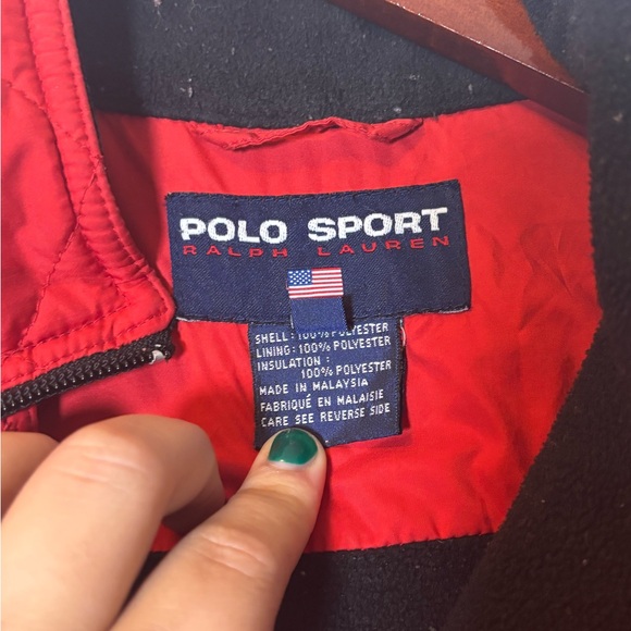 Vintage Polo Sport Ralph Lauren Quilted Red Bomber Fleece Jacket Size Medium - Picture 10 of 11